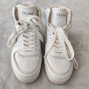 Celine CT-01 Z Trainers High Top White Calfskin Leather Sneakers Optic White